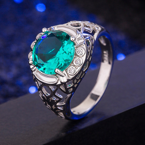 Cross-border wish best selling diamond emerald ring for women European and American emerald green large gemstone ring simple fashion jewelry