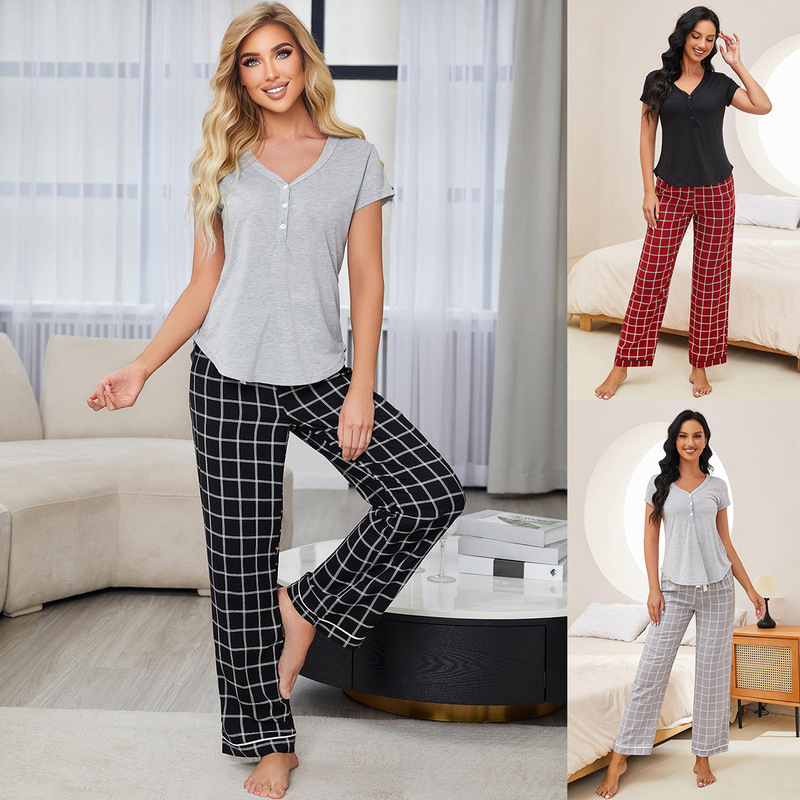Amazon cross-border European and American pajamas for women, spring and summer casual short-sleeved trousers, home wear sets, foreign trade independent station