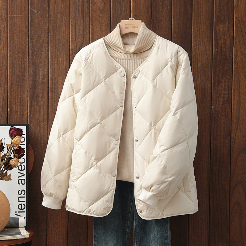 Short down jacket for women 2023 new winter thin and versatile loose rhombus cotton jacket for small people