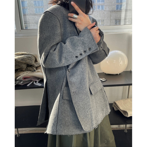 Winter new Japanese designer style wool silhouette suit loose diagonal button placket quilted A-line jacket for women thick