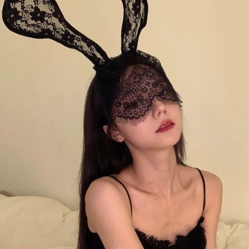 Sexy lingerie uniform temptation accessories headband lace veil eye mask bunny ears black and white one piece drop shipping