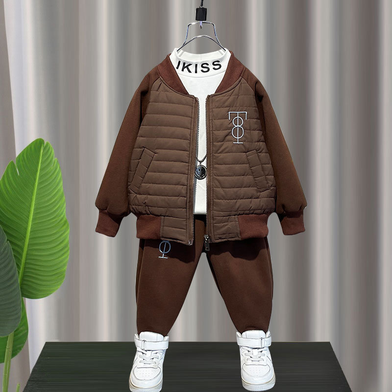 Boys' winter clothing suit thickened 2022 new cotton-padded clothing children's winter warm baby quilted two-piece set