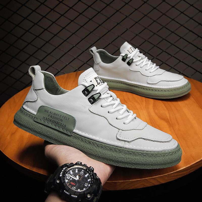 Cross-border large size sports breathable men's sneakers, versatile leather shoes, men's Korean style trendy casual shoes, labor protection shoes, fashionable work shoes