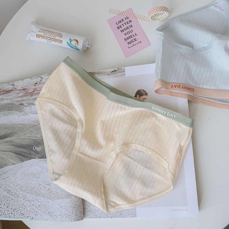 Large size wear 200 pounds sports style contrasting color underwear pure cotton girls mid-waist Japanese students pure cotton pit strip cotton triangle