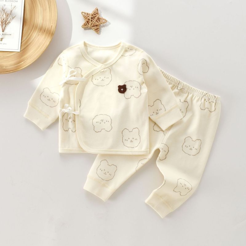Newborn baby split set, pure cotton baby autumn clothes and long pants, newborn monk full moon suit, four-season pajamas, boneless