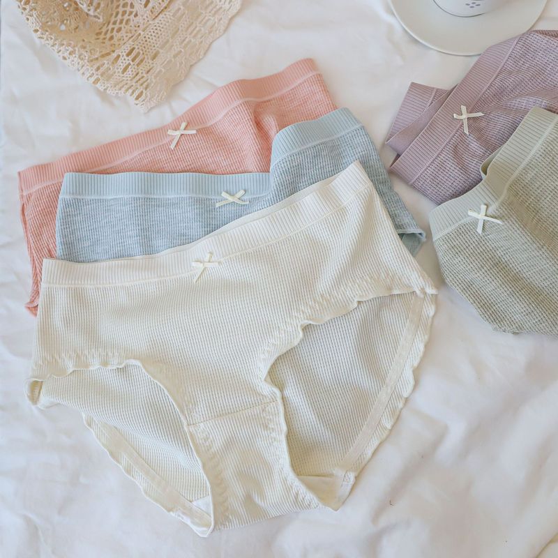 N8093 Luo Sha Color 2022 New Waffle Wooden Ear Side Girls Mid-waist Underwear Women's Briefs