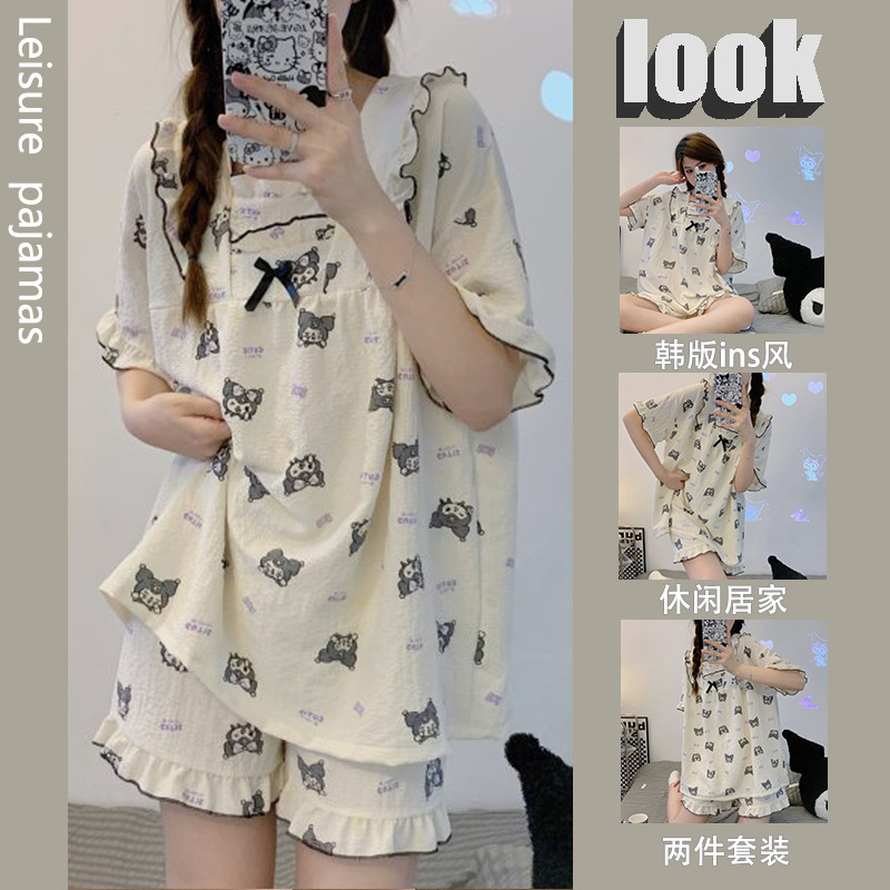 Pajamas for women summer short-sleeved ins style Korean style pajamas cartoon Kuromi Pacha dog sweet girl home wear set