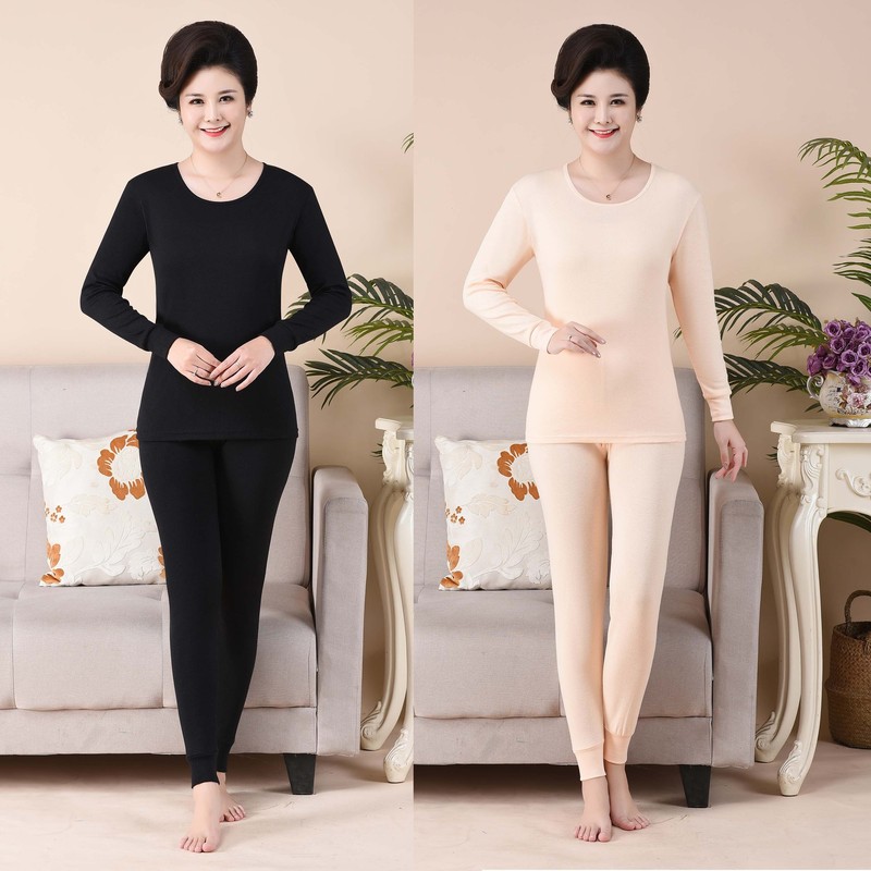 Women's autumn clothing, long johns, round neck suit, pure cotton, middle-aged and elderly women's thermal underwear, thin mother's autumn cotton sweater