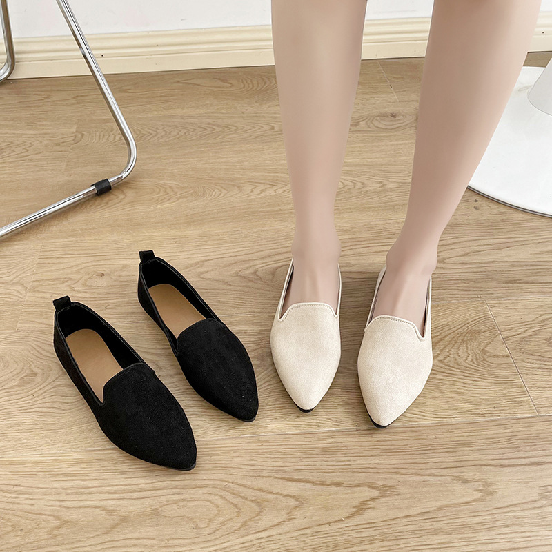 Women's single shoes 2023 spring suede work shoes outdoor driving practice pointed toe flat bottom shoes that can be worn in all seasons