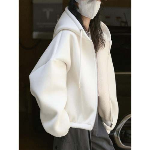 Autumn new airy hooded drawstring sweatshirt design Korean style sports style loose thickened casual jacket for women