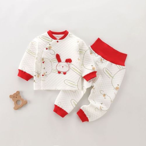 Baby thermal underwear set pure cotton autumn and winter bottoming newborn baby Year of the Rabbit baby New Year's greetings full moon two-piece set