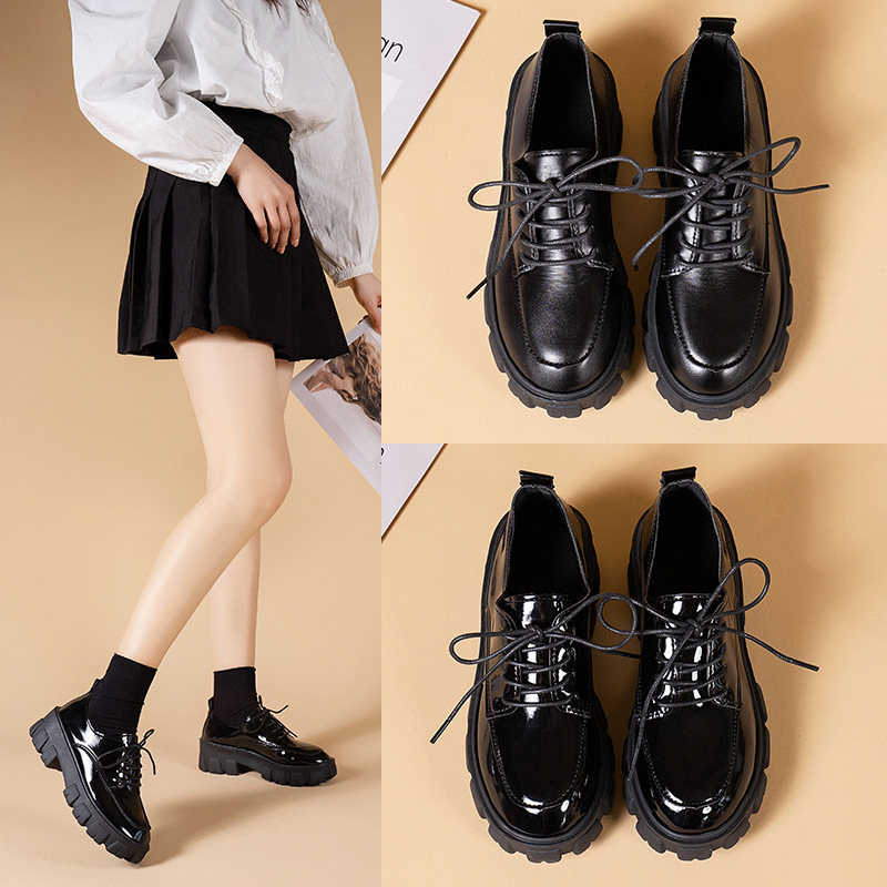 2022 new summer and autumn British style platform cake thick-soled small leather shoes for women with round toe lace-up Japanese style JK casual loafers for women