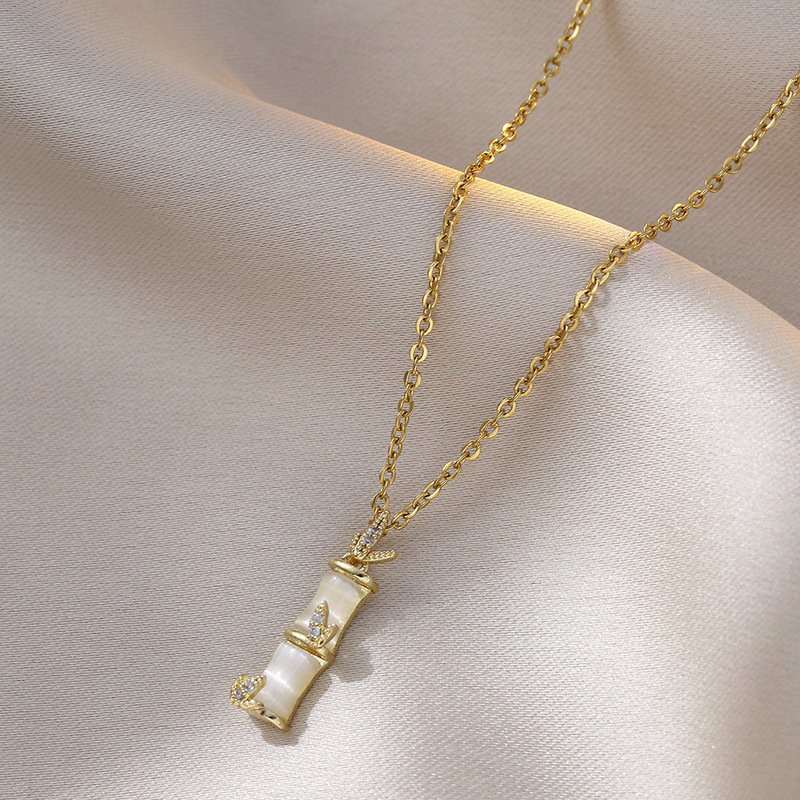 Necklace for women, retro bamboo knot, non-fading, new style pendant, light luxury, versatile, personalized, forest style, simple jewelry, clavicle chain