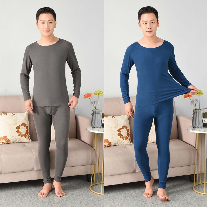Men's German Velvet Seamless Round Neck Thermal Underwear Set Plus Velvet Thickened Autumn Clothes and Autumn Pants Insulated Solid Color Bottoming for Shipping