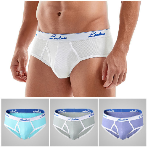 Men's underwear LANVIBUM mid-rise ribbed cotton candy color solid color brief boys' briefs