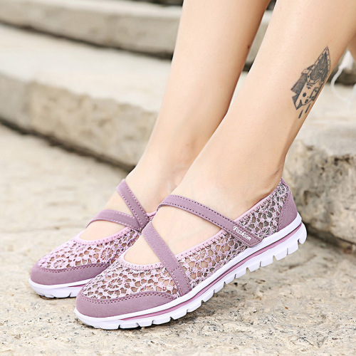 Cross-border large size old Beijing cloth shoes for women summer lace breathable casual flat-soled slip-on shoes for middle-aged and elderly mothers