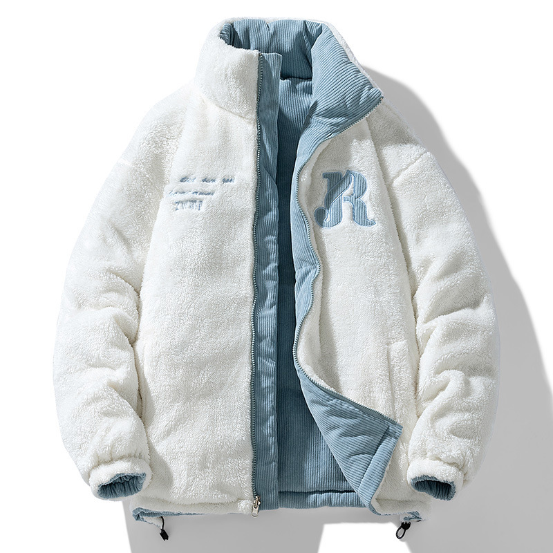 Double-sided cotton-padded jacket for men 2023 new autumn and winter lamb velvet jacket thickened couple cotton-padded jacket down jacket