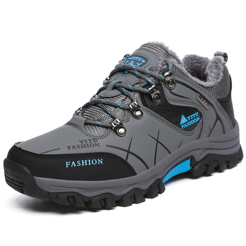 2023 winter new cross-border large size men's shoes low-cut plus velvet hiking shoes warm cotton shoes non-slip off-road outdoor shoes