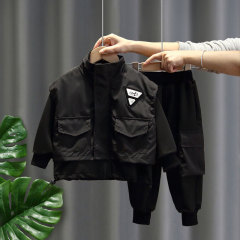 Boys' Spring and Autumn Suit Children's Autumn Fake Three-piece Set 23 New Baby Autumn Fashionable Boys' Fashionable Clothes for Small and Medium-sized Children