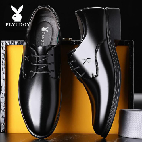 Leather shoes men's genuine leather business formal wear men's new year black trendy soft sole casual inner height increasing men's shoes groom's wedding shoes