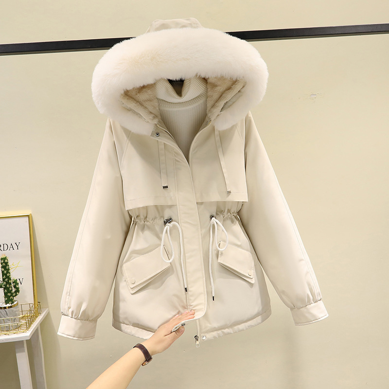 Parker women's velvet thickened jacket 2023 winter new Korean version small cotton-padded jacket down cotton-padded jacket