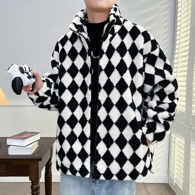 New sherpa jacket men's trendy Hong Kong style youth fashion loose casual couple style winter warm jacket