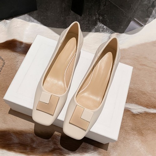 Not tiring feet high heels women's thick heels 2023 spring and autumn new style French temperament square toe small leather shoes evening breeze gentle shoes