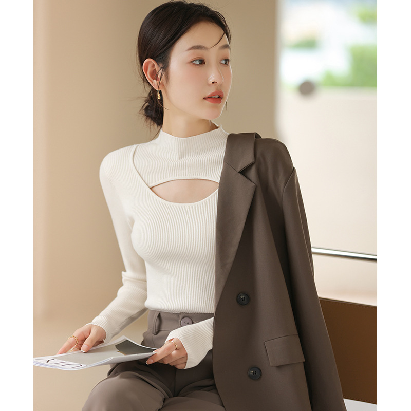 Women's bottoming shirt 2022 autumn and winter new design mid-collar style style half turtleneck knitted sweater top and outside wear