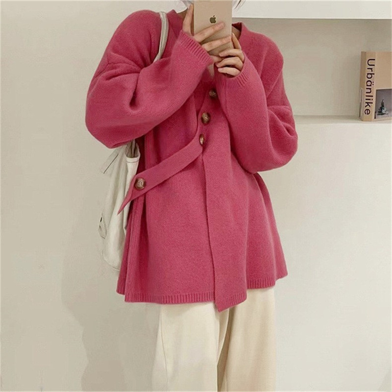 Sweater women's Korean style coat with irregular design winter new fashion loose lazy style long-sleeved knitted cardigan
