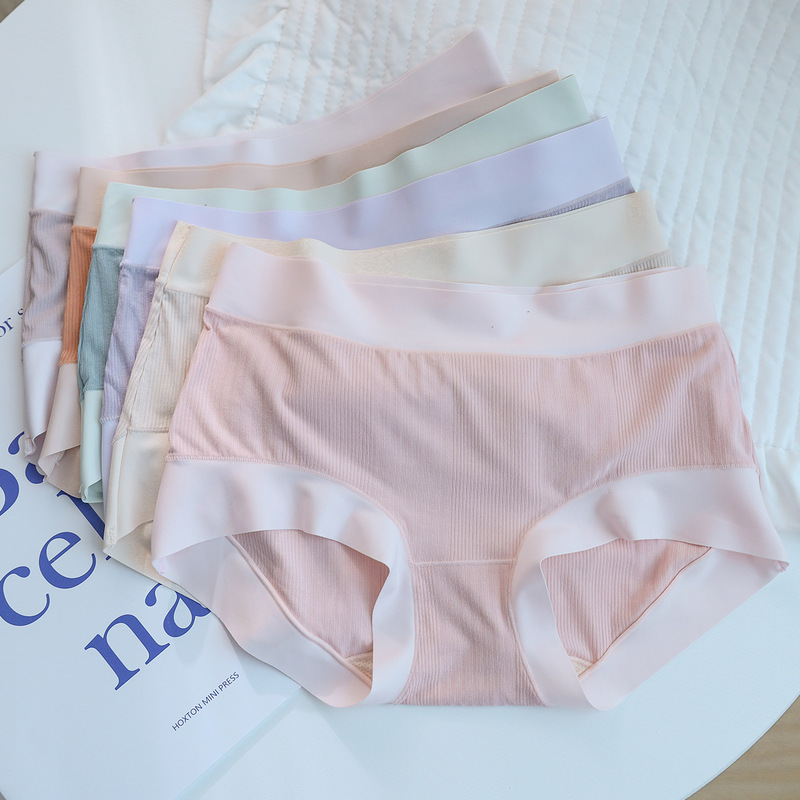 N785 soft and delicate ribbed baby cotton non-sense women's underwear mid-waist INS Morandi color mugwort antibacterial