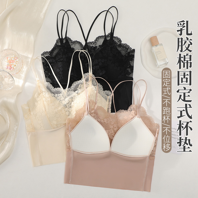 New ice silk cross beautiful back-wrapped chest lace underwear for girls breathable and comfortable latex feel chest pad sexy underwear
