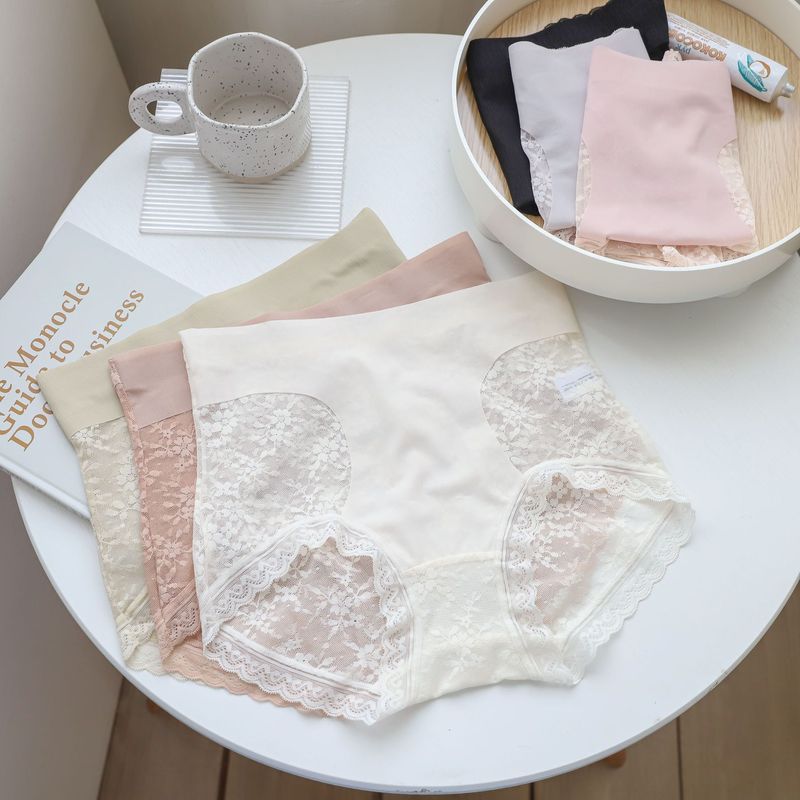 N8226 Exquisite lace tummy control pants with low saturated color stitching, soft butt-covering, high-waisted women's sexy underwear