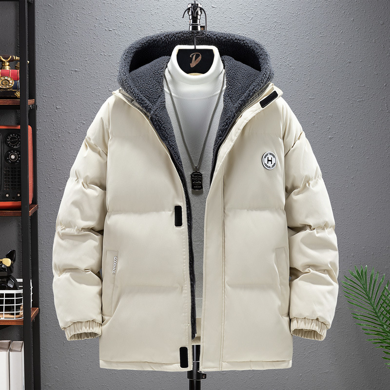 Lamb velvet fake two-piece handsome cotton coat men's street fashion brand winter thickened hooded coat large size loose cotton coat