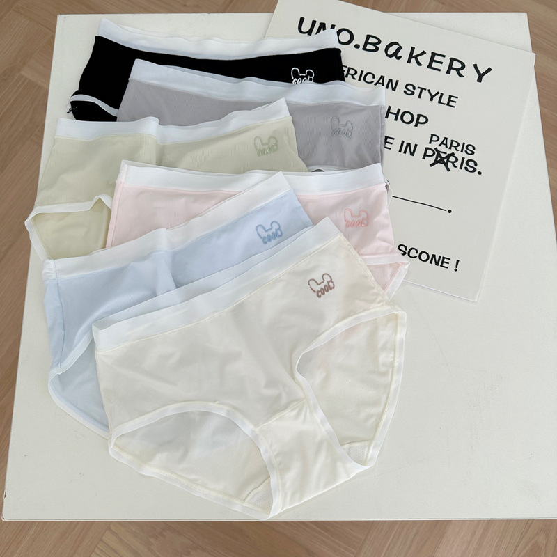 N8382 cost-effective ultra-thin air-conditioned pants for women ice silk underwear cute printed cream nude couple