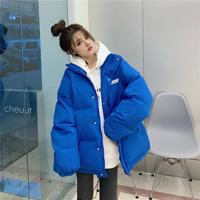 Klein Blue Down Cotton Jacket Women's Winter 2022 Korean Style Loose Student Cotton Jacket Jacket Design Niche Cotton Jacket