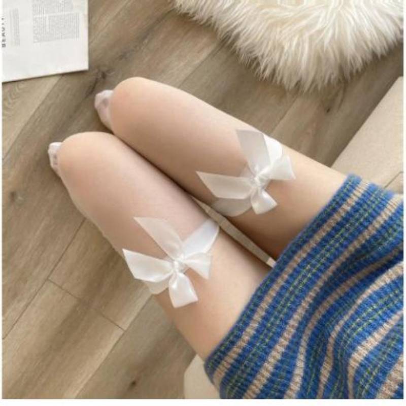 Summer ultra-thin bow stockings white knee-high socks for female Japanese students high-top half-length stockings