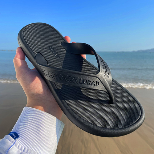 Luradi flip-flops men's summer non-slip outdoor sandals flip-flops wear-resistant black rubber beach shoes trendy