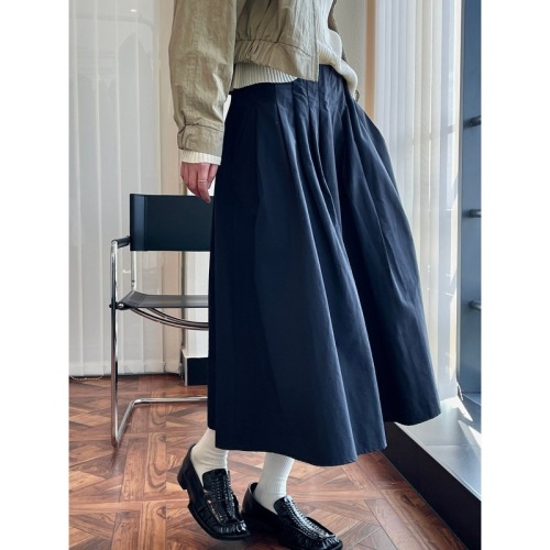 Louvre's new autumn style Japanese retro fashionable high-waisted skirt pleated fluffy slim casual A-line long skirt for women