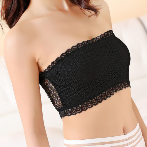 Lace strapless one-line bustier tube top bottoming underwear for women anti-exposure students without breast pads to wrap breasts factory direct sales