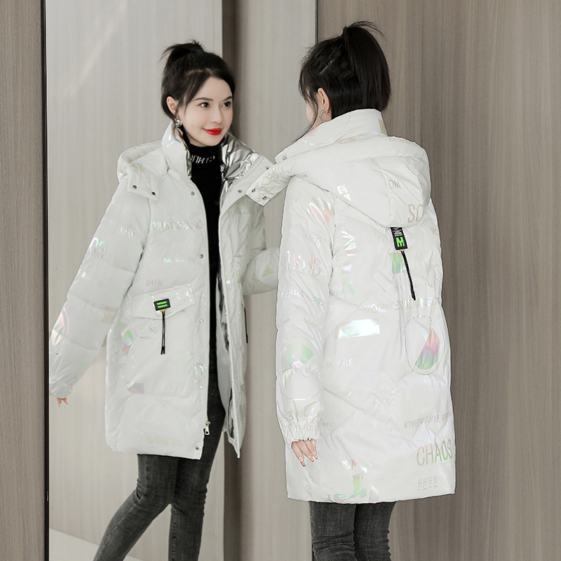 Shiny no-wash down cotton coat women's mid-length Korean style loose winter coat cotton jacket 2022 new trend