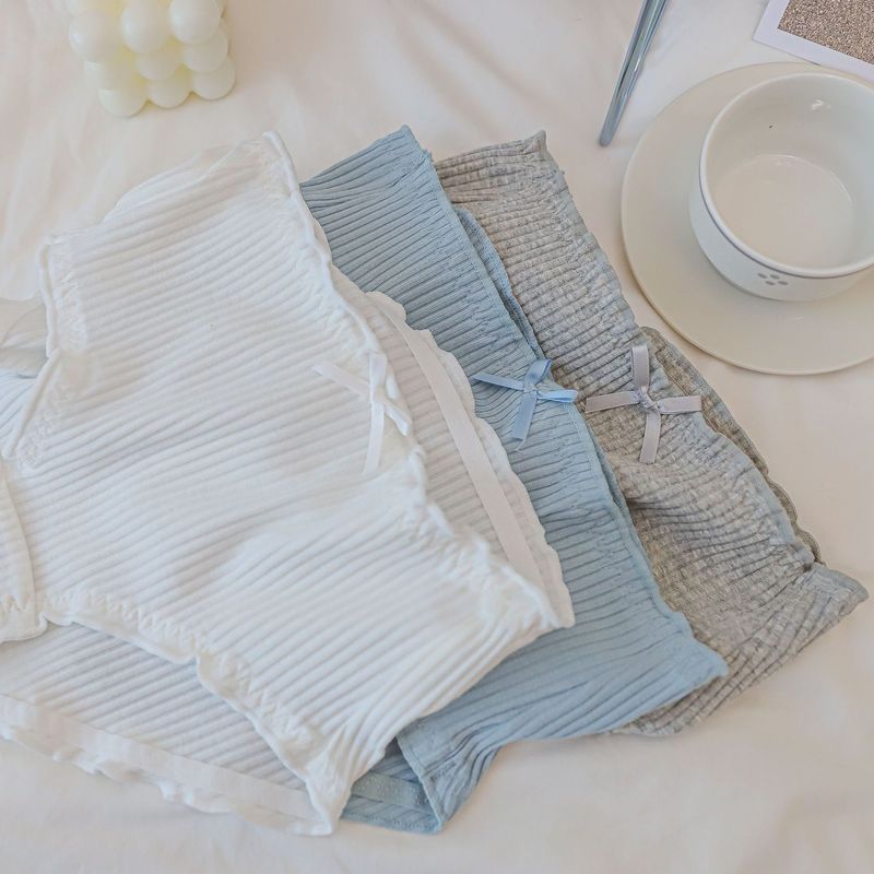 N905 girl's simple pure cotton rough strip Japanese threaded cotton girl's underwear mid-waist bow sweet briefs