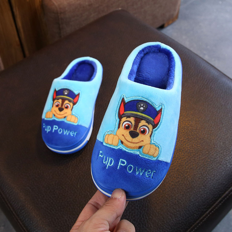 Paw Paw Team children's cotton slippers two-color bottom non-slip wear-resistant indoor warm home baby fur slippers
