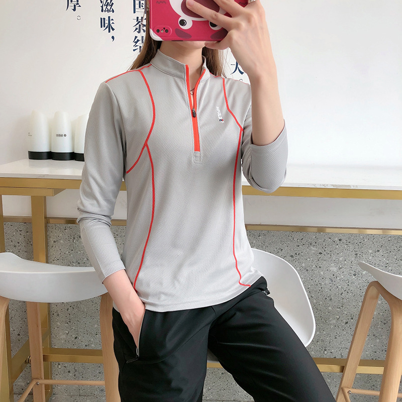 Summer new outdoor quick-drying clothing for women stand-collar long-sleeved sports T-shirt breathable elastic mountaineering hiking quick-drying clothing