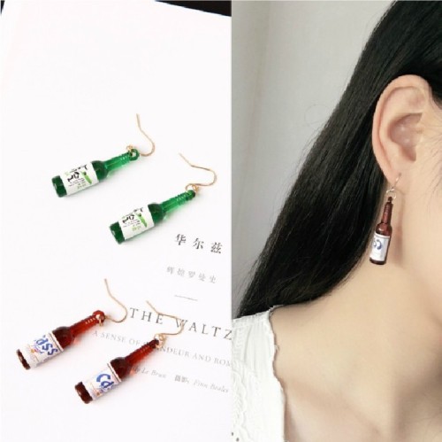 B036 Playful Beer Bottle Earrings Trendy Personality Creative Small Bottle Long Earrings Korean Style Simple Super Fairy Girl