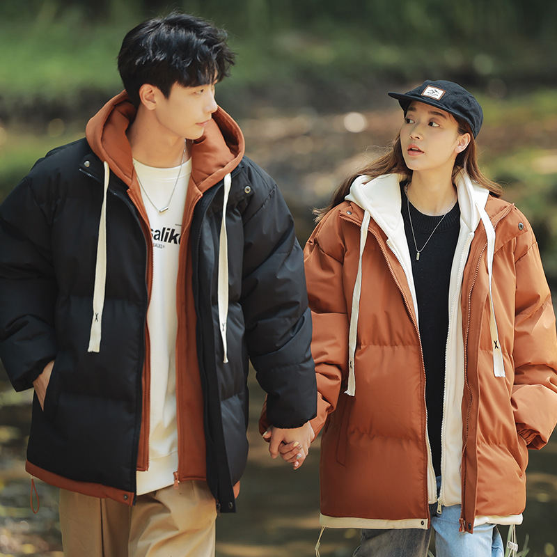 Winter new men's and women's Hong Kong fashion brand cotton coats for young couples, fashionable, casual, versatile and warm hooded jackets