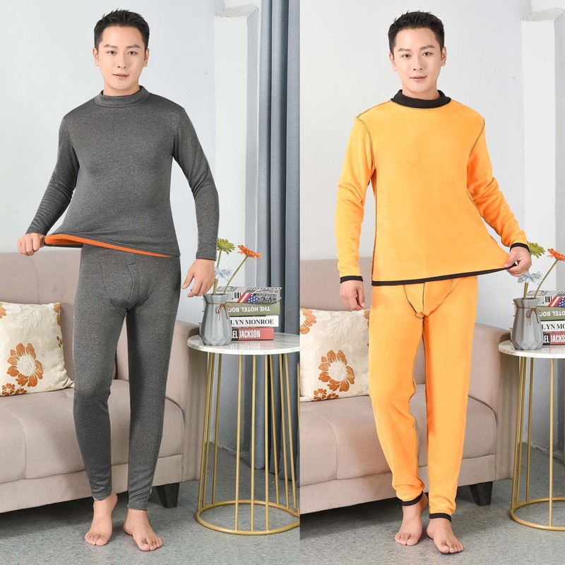 Men's thermal underwear half turtleneck gold velvet thickened plus velvet suit autumn and winter super thick middle-aged and elderly middle-collar autumn clothes