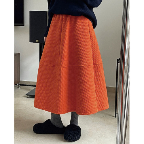 Winter new Korean version of Dongdaemun gentle high-waisted woolen skirt silhouette thickened elastic skirt A-line long skirt for women