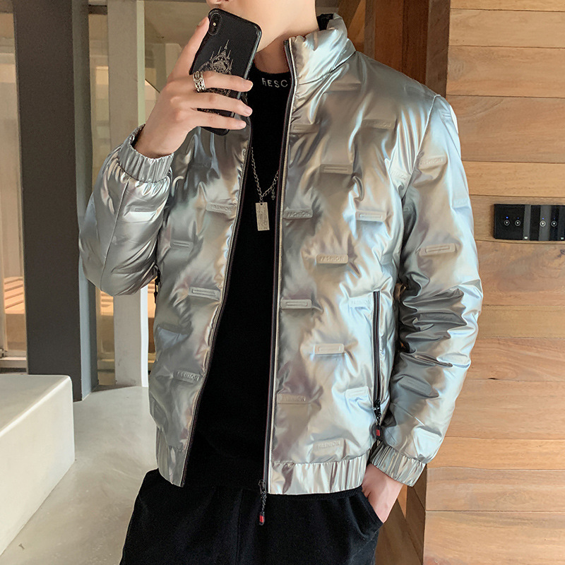 Autumn and winter men's stand-up collar thin down jacket trend plus fat increase glossy white duck down short coat warm jacket