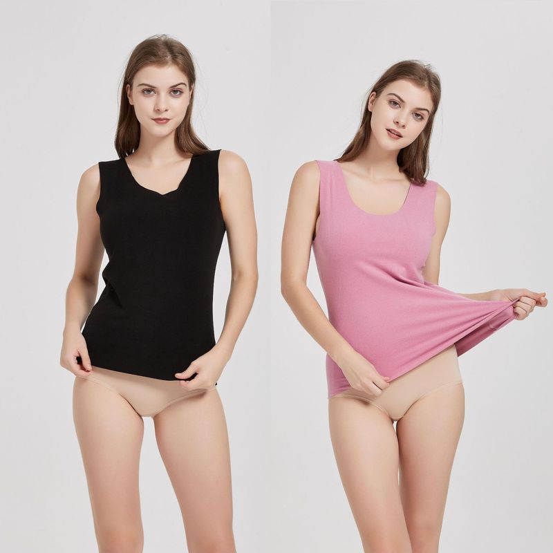 Women's Seamless Thermal Vest, Large Size Tops, Underwear, Velvet Autumn Clothes, Round Neck Slim Fit Thermal Clothes, Bottoming Shirt, Brushed