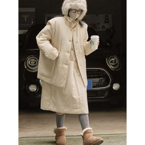 Winter new Japanese style artistic lazy lapel cotton dress pullover loose warm little long coat for women